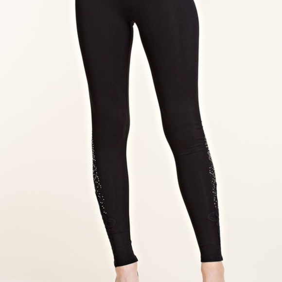 NWT VOCAL CRYSTAL LACE & STONES SLIMMING slenderizing LEGGINGS SM-4X BLK rocker - Picture 5 of 9